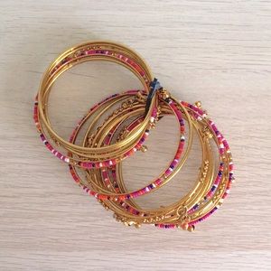 NWOT Bangles with Beads and Bell Charms S-M size